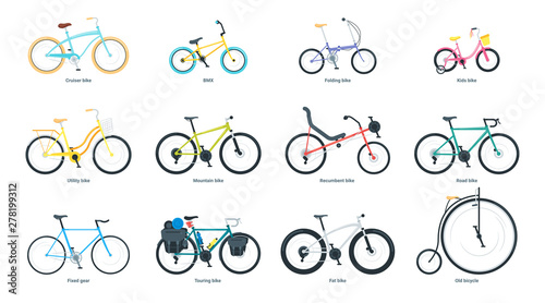 Bicycle flat vector illustrations set
