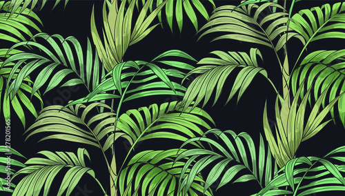 Seamless pattern with palm leaves. Jungle. Tropical forest. Vector print.