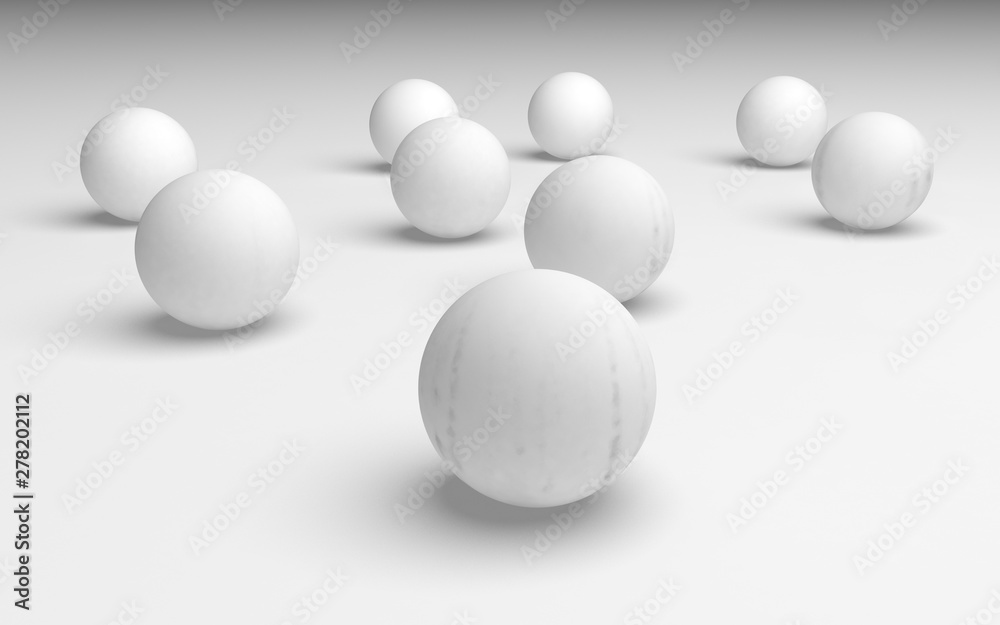 White abstract background. Set of white balls isolated on white backdrop. 3D illustration White abstract background. Set of white balls isolated on white backdrop. 3D illustration