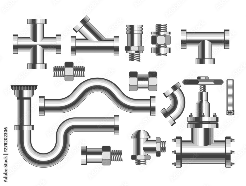 Plumbing pipes and tubes building materials isolated objects Plumbing pipes and tubes building materials isolated objects