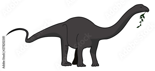 Apatosaurus eating, illustration, vector on white background.