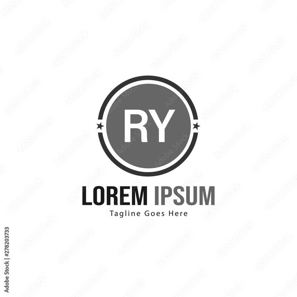 Initial RY logo template with modern frame. Minimalist RY letter logo vector illustration