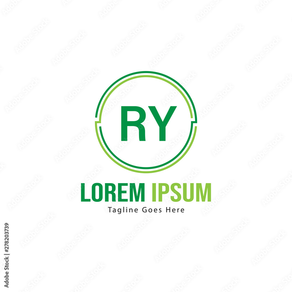 Initial RY logo template with modern frame. Minimalist RY letter logo vector illustration