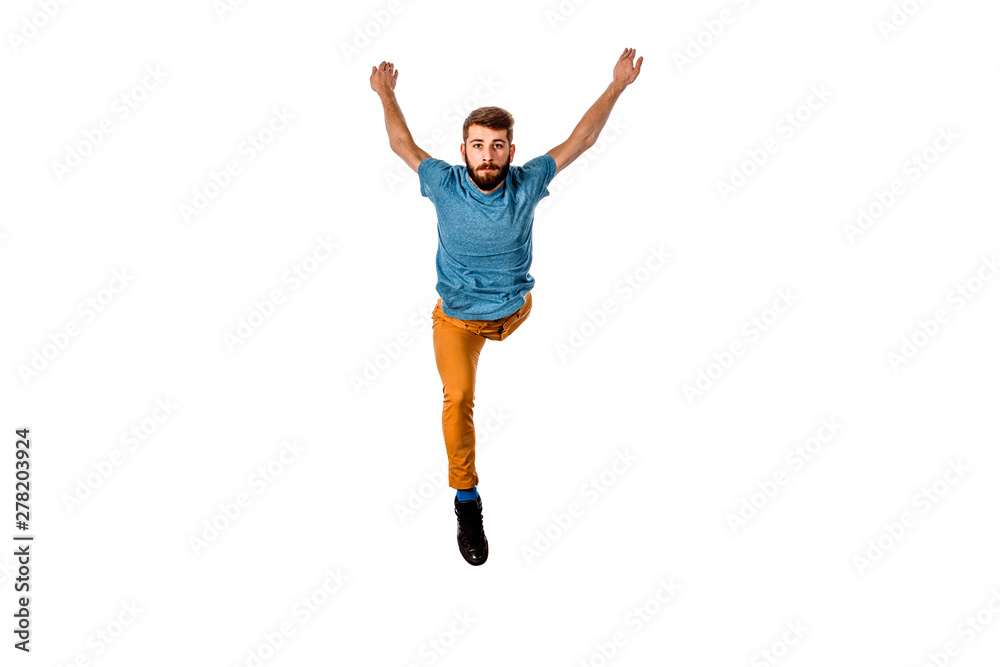 Dancing Caucasian man over white background Dancing Caucasian man over white background