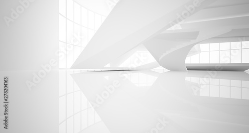 Obraz na płótnie Abstract architectural white interior of a minimalist house with large windows.. 3D illustration and rendering. w salonie