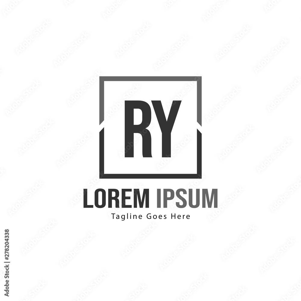 Initial RY logo template with modern frame. Minimalist RY letter logo vector illustration