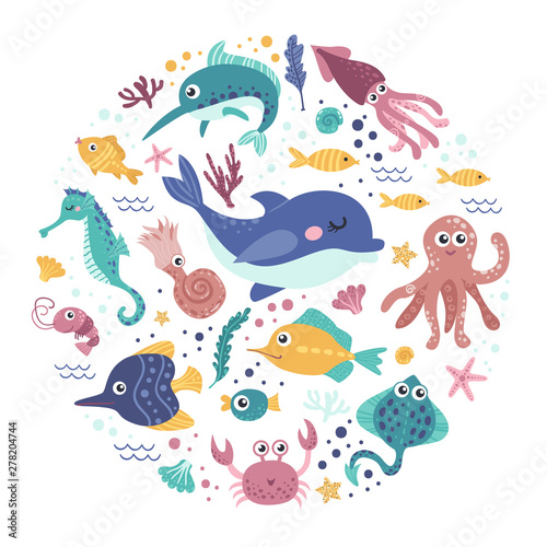 Set of sea animals