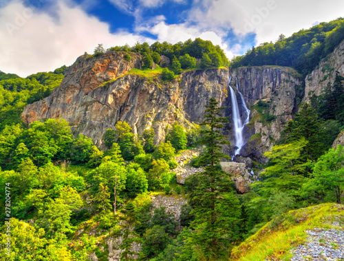 Beautiful landscape with waterfall in the mountain