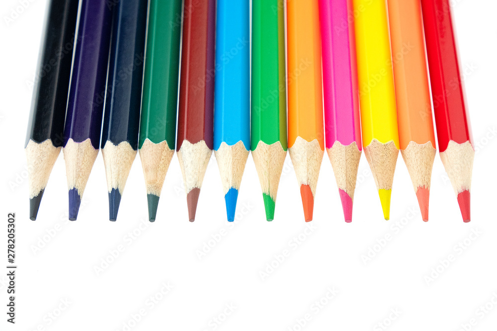 Color pencils isolated on white background.Close up.Education and art concepts Color pencils isolated on white background.Close up.Education and art concepts