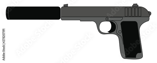 Silenced pistol, illustration, vector on white background.