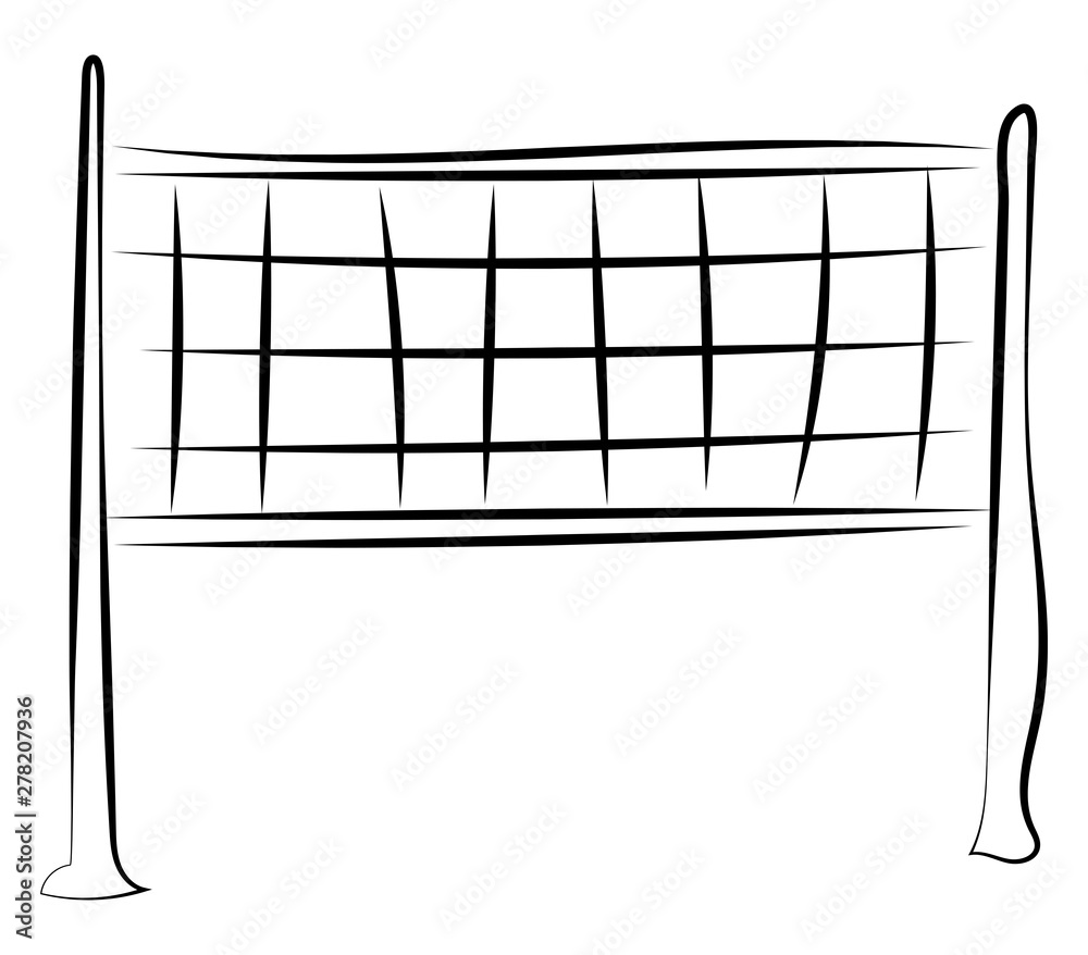 Volleyball net drawing, illustration, vector on white background. Stock