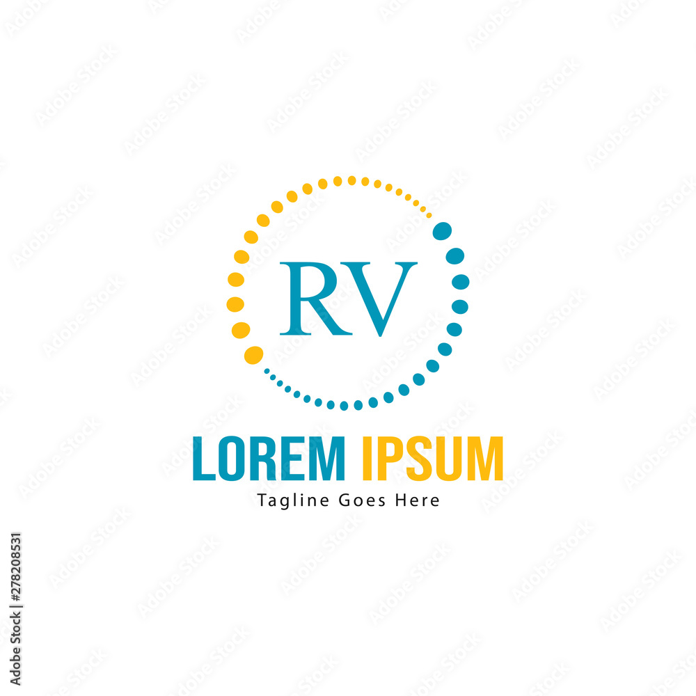 Obraz premium Initial RV logo template with modern frame. Minimalist RV letter logo vector illustration