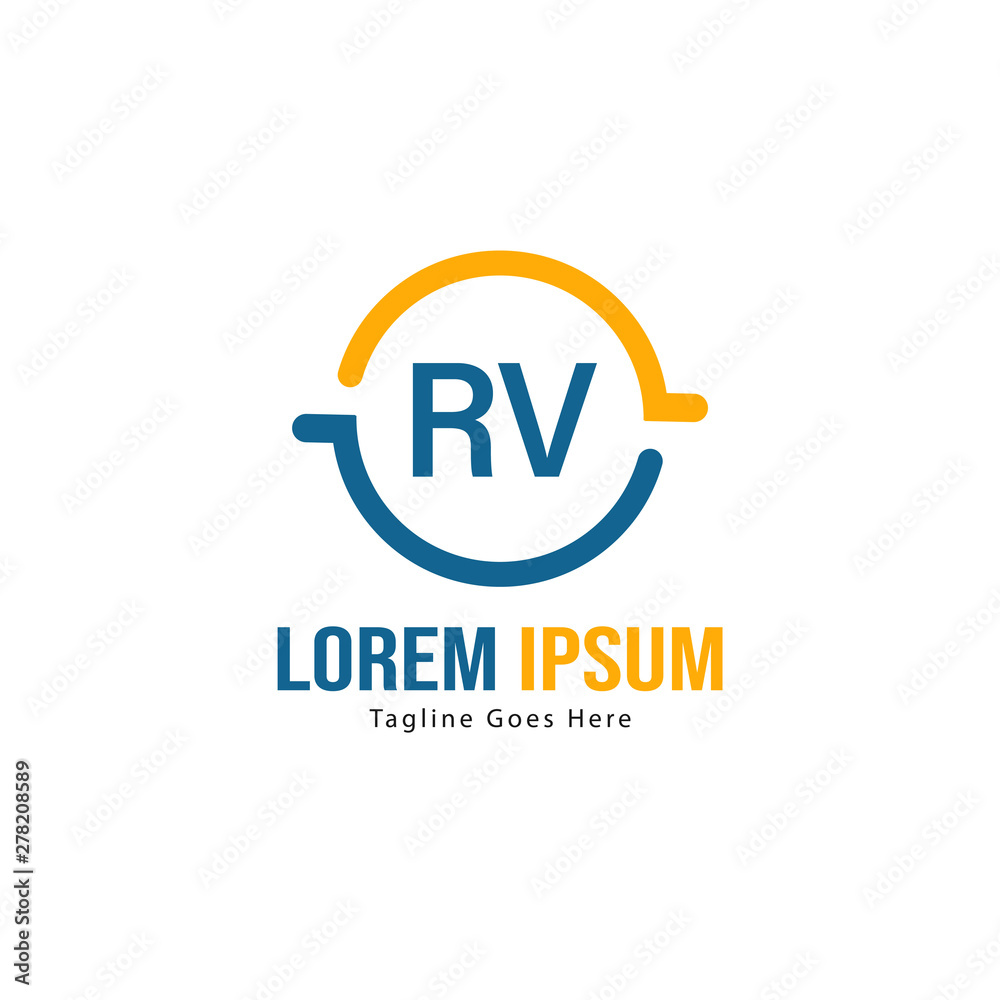 Initial RV logo template with modern frame. Minimalist RV letter logo vector illustration