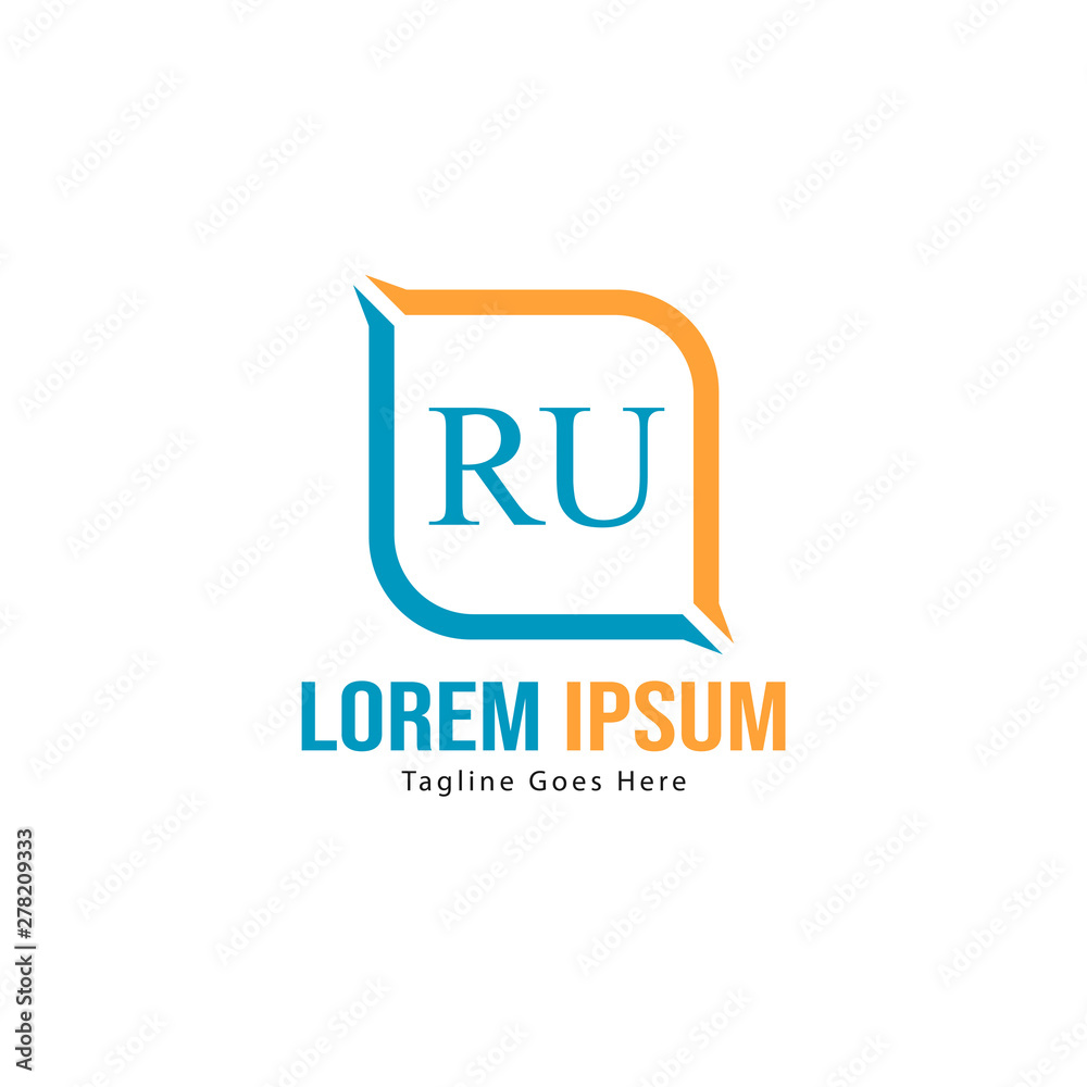 Fototapeta premium Initial RU logo template with modern frame. Minimalist RU letter logo vector illustration