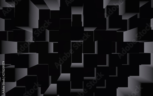 Abstract dark elegant cube geometric background. Chaotically advanced rectangular bars. 3D Rendering  3D illustration