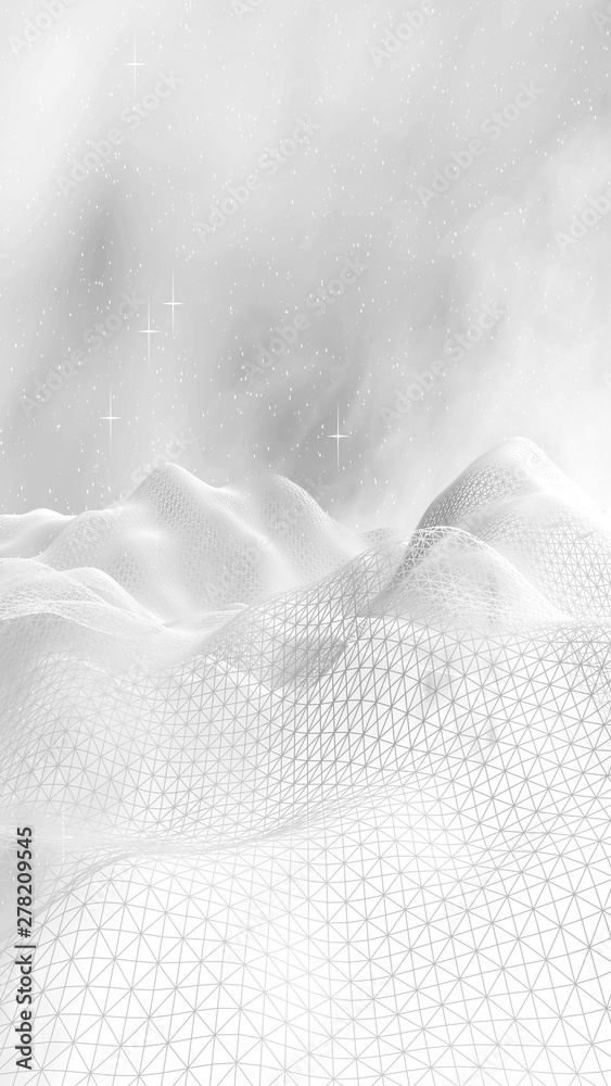 Obraz premium White abstract background. Hi tech network. Cyberspace grid. Outer space. Starry outer space texture. 3D illustration