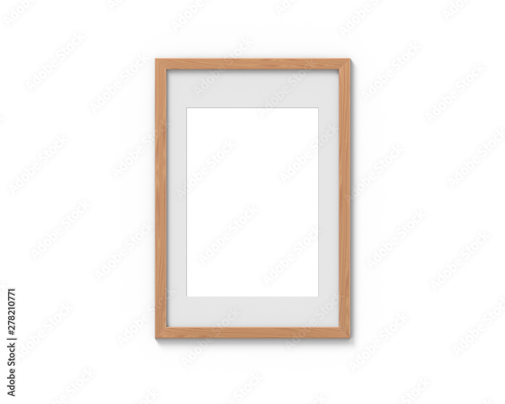 Vertical wooden frames mockup with a border hanging on the wall. Empty base for picture or text. 3D rendering. Vertical wooden frames mockup with a border hanging on the wall. Empty base for picture or text. 3D rendering.