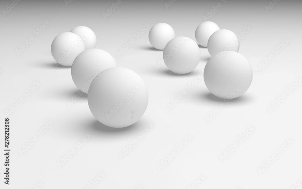 White abstract background. Set of white balls isolated on white backdrop. 3D illustration White abstract background. Set of white balls isolated on white backdrop. 3D illustration