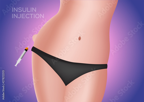 insulin injection on hip and belly vector