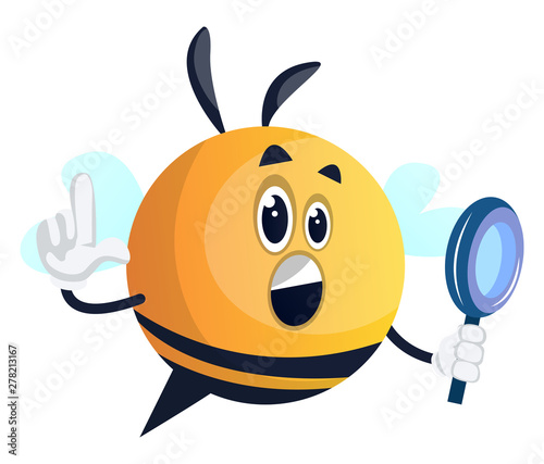Bee holding a mirror, illustration, vector on white background.