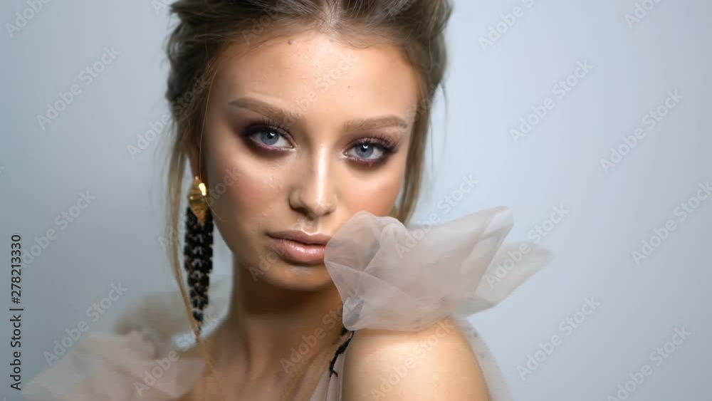 Beauty portrait of model face with bright blue eyes skin care concept. Beauty portrait of model face with bright blue eyes skin care concept.