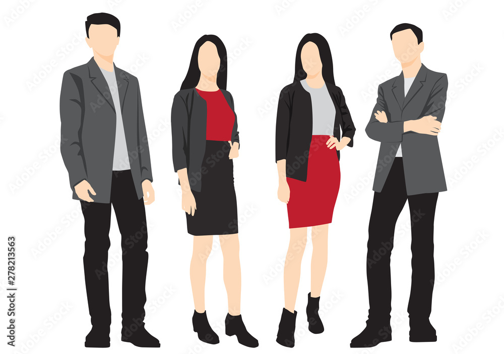 Silhouettes of men and women standing, cartoon character, couple business people, vector illustration, flat designe icon, isolated on white background Silhouettes of men and women standing, cartoon character, couple business people, vector illustration, flat designe icon, isolated on white background