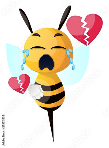 Broken hearted bee, illustration, vector on white background.