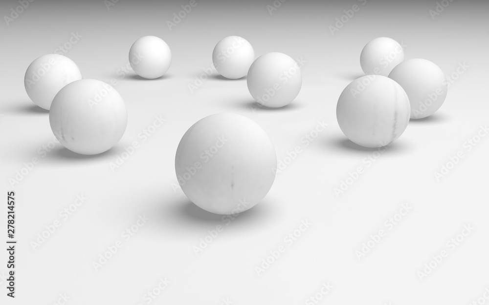 White abstract background. Set of white balls isolated on white backdrop. 3D illustration White abstract background. Set of white balls isolated on white backdrop. 3D illustration