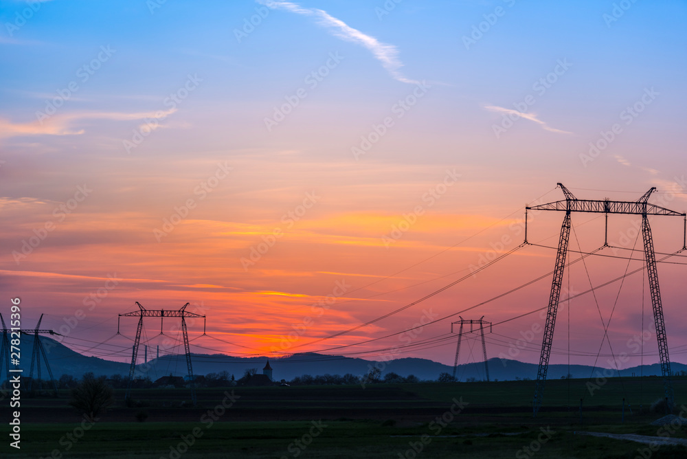 Electric pylon at the sunset