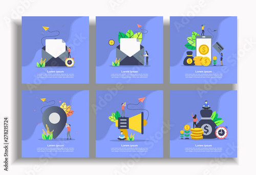 Set of modern flat design templates for Business, email marketing, send mail, mobile payment, location, marketing, financial. Easy to edit and customize