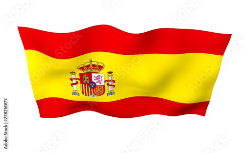 The flag of Spain. Official state symbol of the Kingdom of Spain. Concept  web  sports pages  language courses  travelling  design elements. 3d illustration