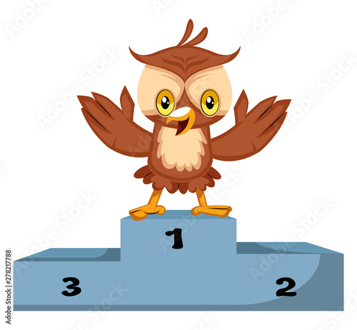 Owl is winner, illustration, vector on white background.