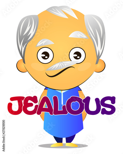 Old man is jealous, illustration, vector on white background.