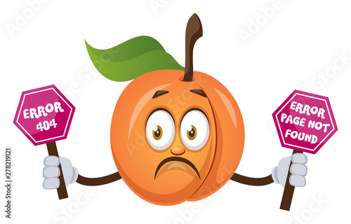 Apricot holding 404 error sign, illustration, vector on white background.