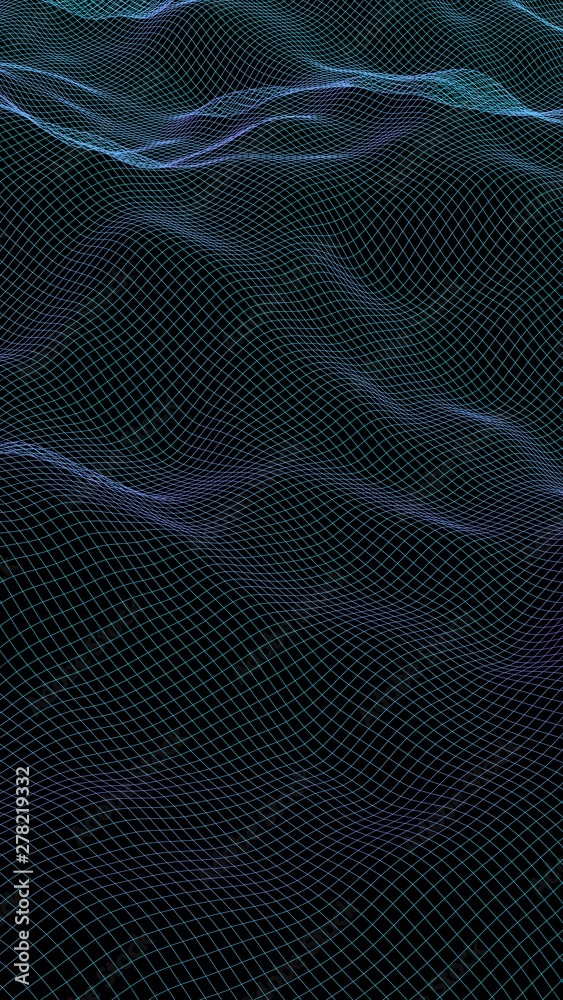 Abstract landscape on a dark background. Cyberspace yellow grid. hi tech network. 3D illustration Abstract landscape on a dark background. Cyberspace yellow grid. hi tech network. 3D illustration