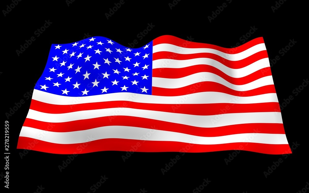 Waving flag of the United States of America on a dark background. Stars and Stripes. State symbol of the USA. 3D illustration Waving flag of the United States of America on a dark background. Stars and Stripes. State symbol of the USA. 3D illustration