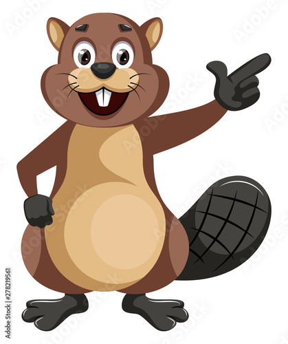 Beaver showing something, illustration, vector on white background.