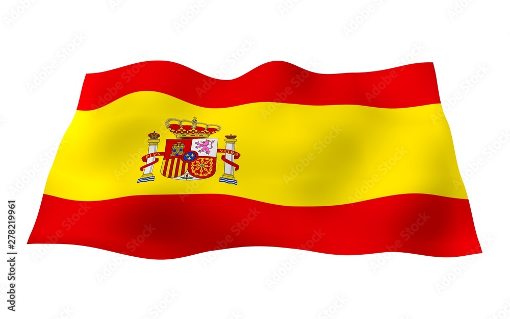 The flag of Spain. Official state symbol of the Kingdom of Spain. Concept: web, sports pages, language courses, travelling, design elements. 3d illustration The flag of Spain. Official state symbol of the Kingdom of Spain. Concept: web, sports pages, language courses, travelling, design elements. 3d illustration