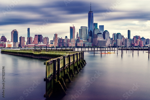 amazing view lower Manhattan   financial district with sunset  New York City