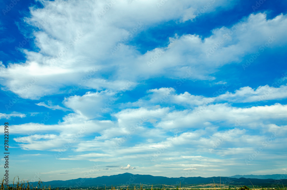blue sky White clouds and  mountains ,Cumulus ,Clouds of Vertical Development