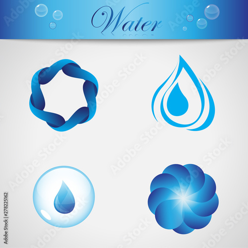 Abstract Logo Water Vector And Drop Icon Set - Isolated On Gray Background. Vector Illustration Concept Of Flat Water Element And Drop Icons For Website, Label, Sticker, Logo Droplet And Bubble Design