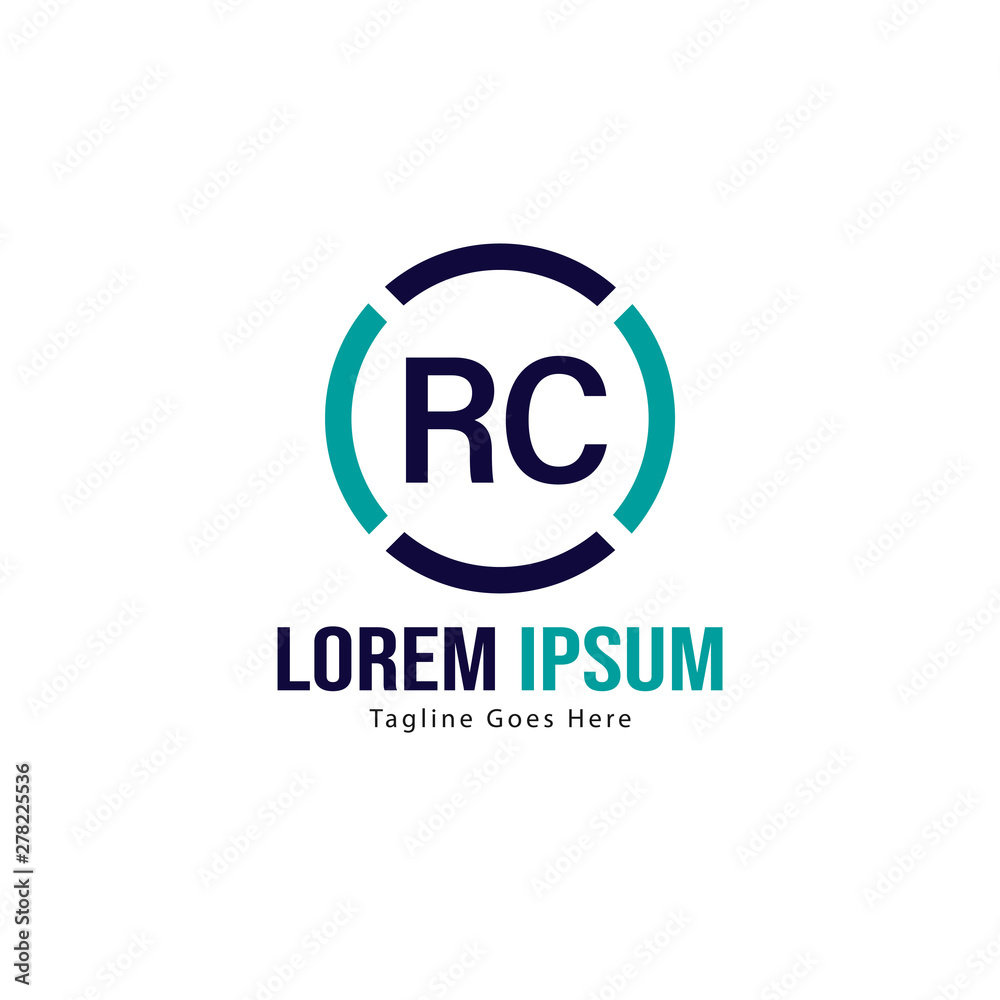 Initial RC logo template with modern frame. Minimalist RC letter logo vector illustration