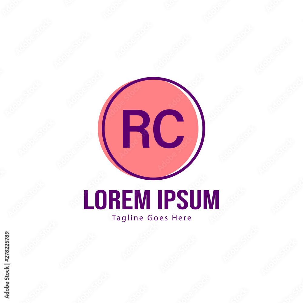 Initial RC logo template with modern frame. Minimalist RC letter logo vector illustration