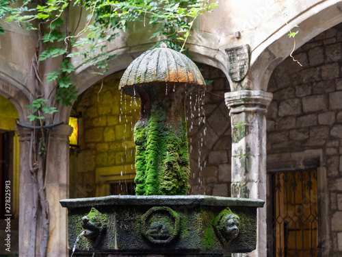 Casa de l'Ardiaca, courtyard with a fountain in the foreground. Barri Gotic, Barcelona. photo