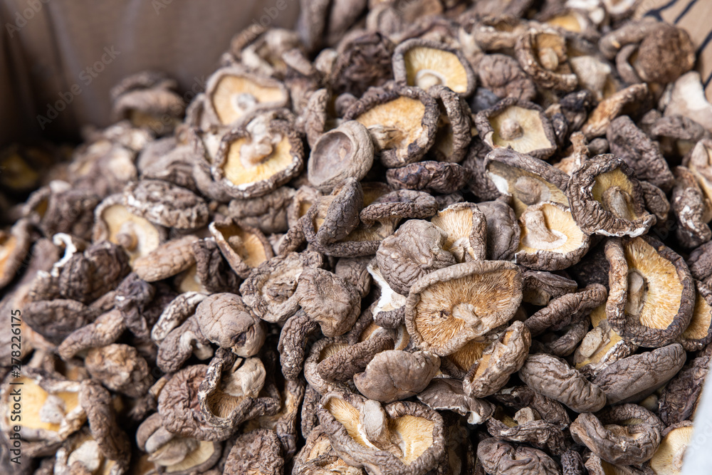 Dried shiitake mushrooms. Selective focus. Dried shiitake mushrooms. Selective focus.