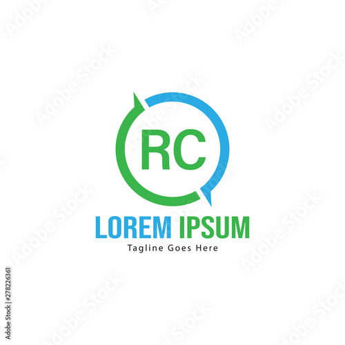 Initial RC logo template with modern frame. Minimalist RC letter logo vector illustration