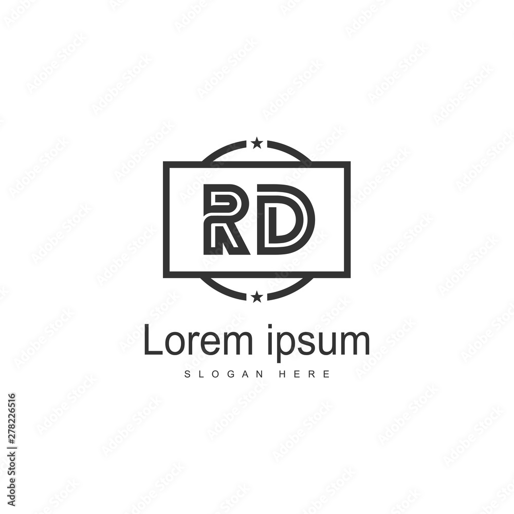 Initial RD logo template with modern frame. Minimalist RD letter logo vector illustration