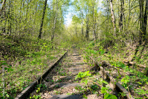 Old rusty rails of an abandoned railway.