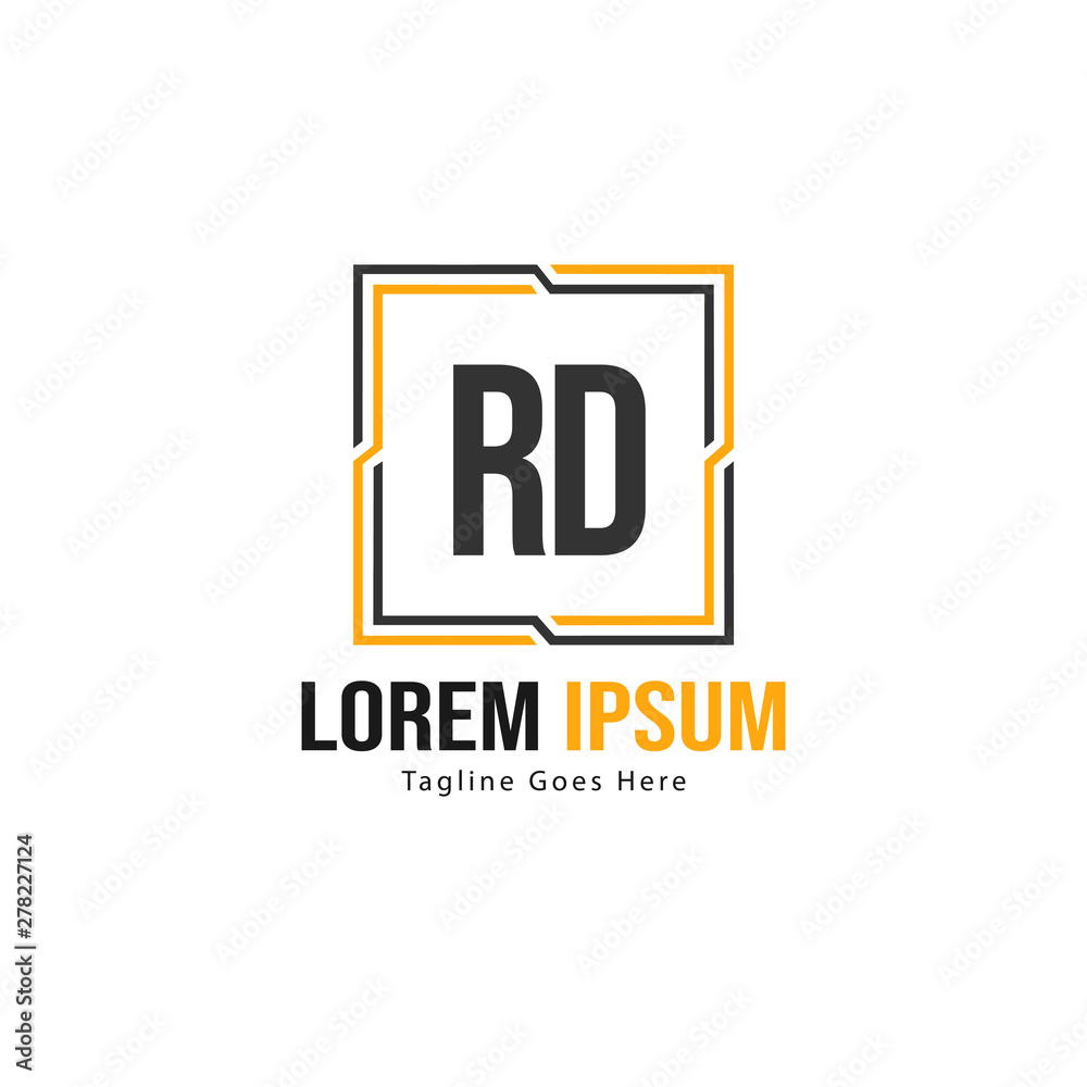 Initial RD logo template with modern frame. Minimalist RD letter logo vector illustration