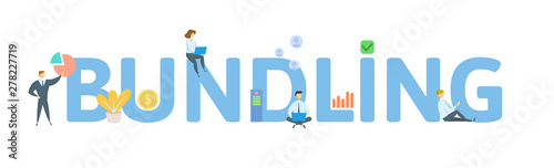 BUNDLING. Concept with people, letters and icons. Colored flat vector illustration. Isolated on white background.